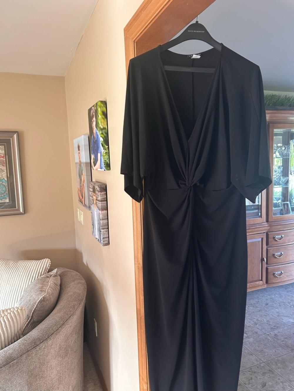VENUS Black V-Neck Knot-Front Maxi Dress